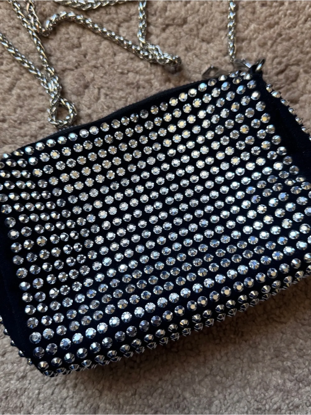 Olivia Miller Black Studded Crossbody Bag with Silver Chain